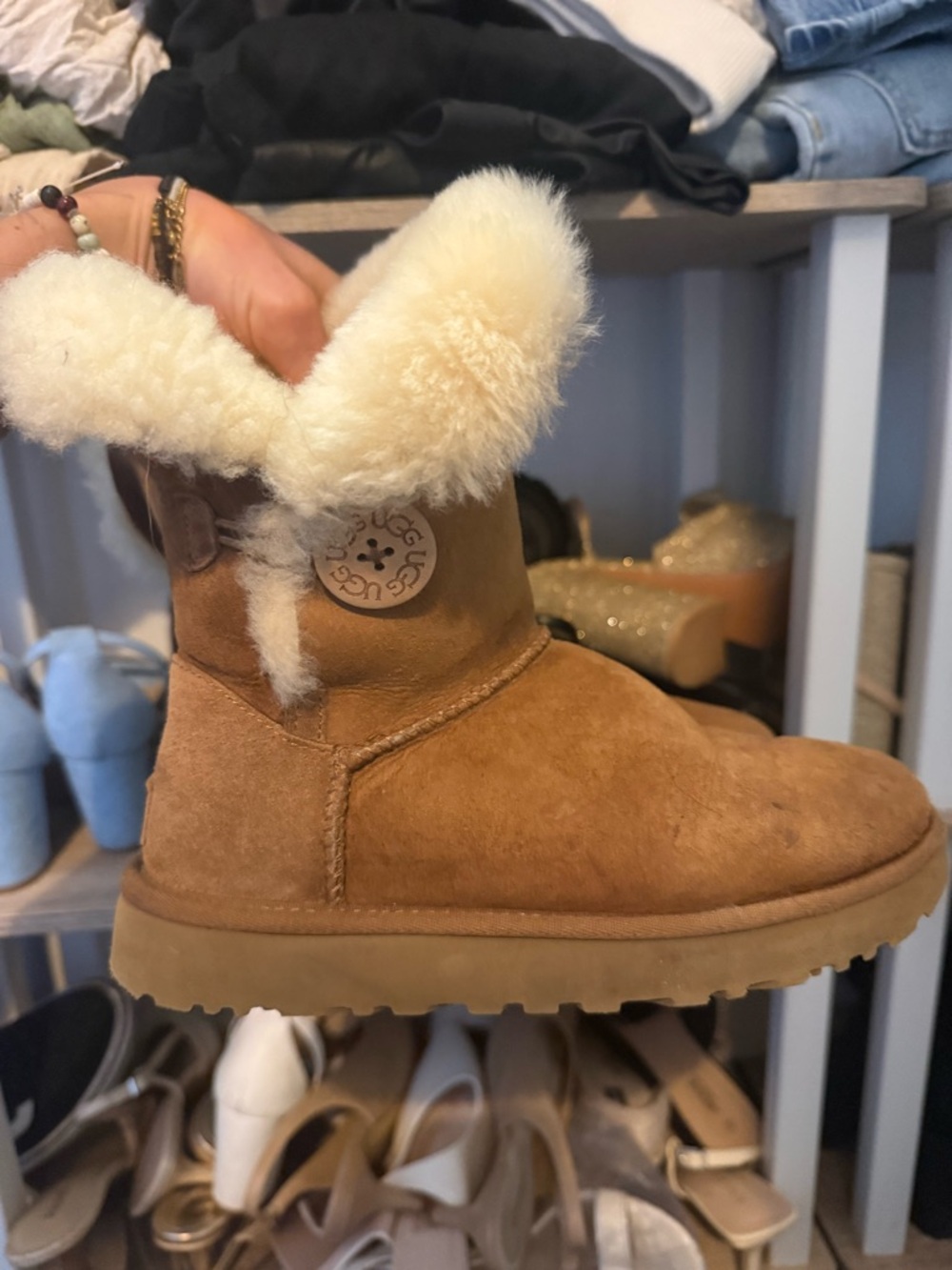 UGG Chestnut Suede Shearling Button Boot